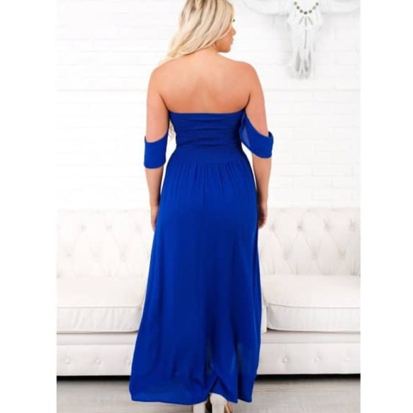 NanaMacs Royal Blue Drape Shoulder Dress - Picture 3 of 4